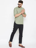 Even Apparels Green Color Men's Pure Cotton Kurta With Band Collar | Grocsy