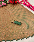 DEIANA'S Beautiful Designer Golden zari Soft Lichi Silk Saree - Green | Grocsy