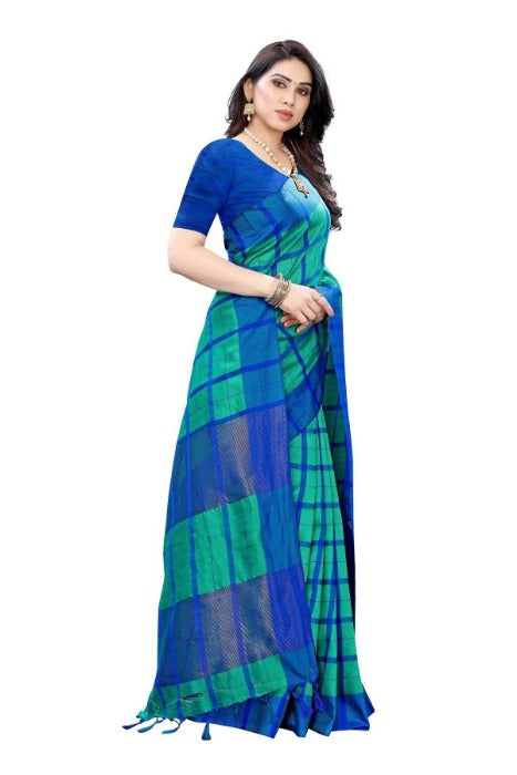 Vamika Blue Cotton Silk Weaving Saree (SATURN BLUE) | Grocsy