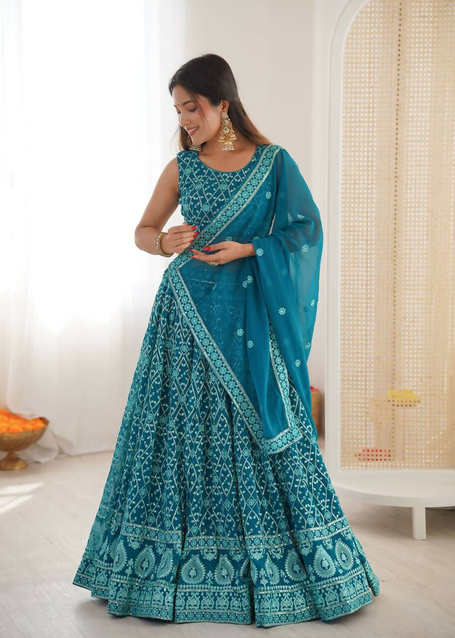 Lehenga Mart Designer Indian Wedding Lehenga Choli-Blue | Grocsy