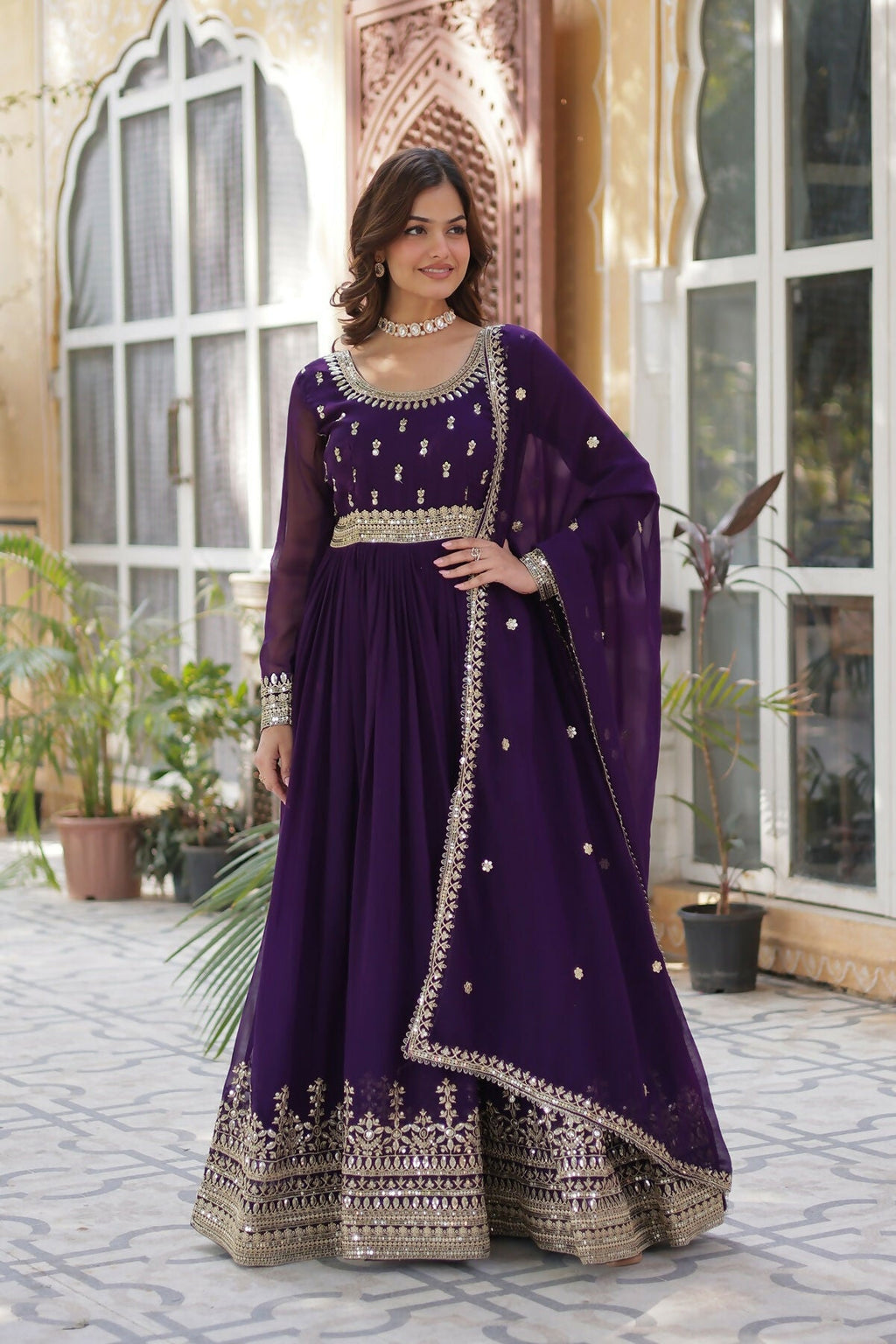 Joban Fashion Purple Georgette Sequence Embroidery Work Kurta Set | Grocsy