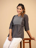 Womens Grey Rayon Yoke Embroidered Top - Keeva | Grocsy