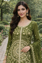 Teeya Creation Green Color Chinon Silk Wedding Wear Trending Palazzo Set | Grocsy