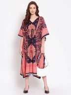 Myshka Women's Multi Printed Cotton 3/4 Sleeve V Neck Casual Kaftan Dress | Grocsy