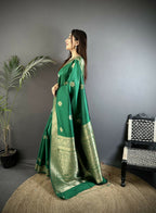 Joban Fashion Green Floral Jacquard Woven Design Cotton Silk Banarasi Silk Saree | Grocsy