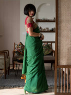 Suta Green Solid Cotton Blend Saree | Grocsy