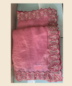 Pink Banarasi Crush Silk Thread, Sequence, Cord and jari Embroidered with Stone Work Saree - Mohmanthan Dakshika | Grocsy