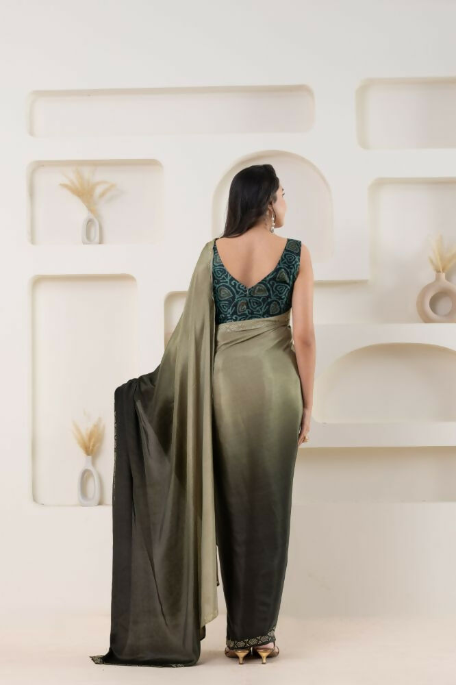 Grey Satin Pedding Designer, Printed Party Wear Ready To Wear Saree - Femina | Grocsy