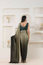 Grey Satin Pedding Designer, Printed Party Wear Ready To Wear Saree - Femina | Grocsy