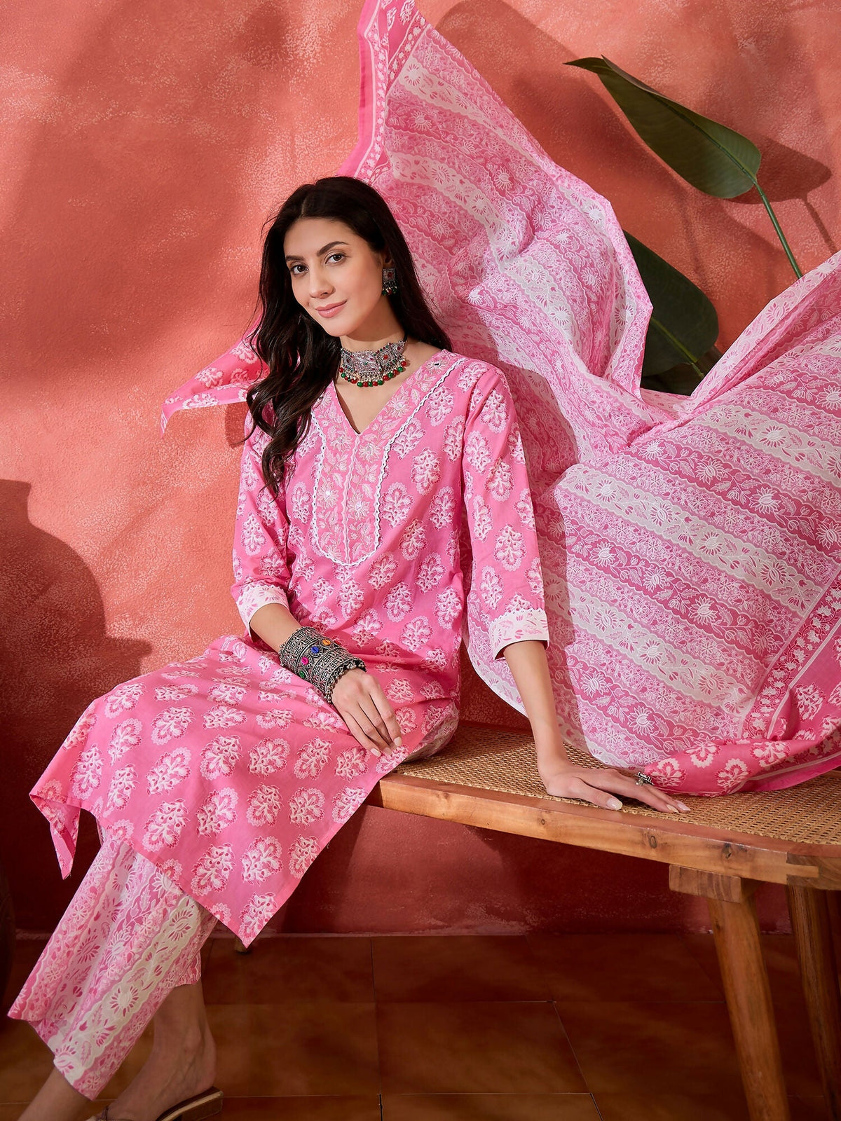 Joban Fashion Printed Pink Pure Cotton Kurta Set | Grocsy