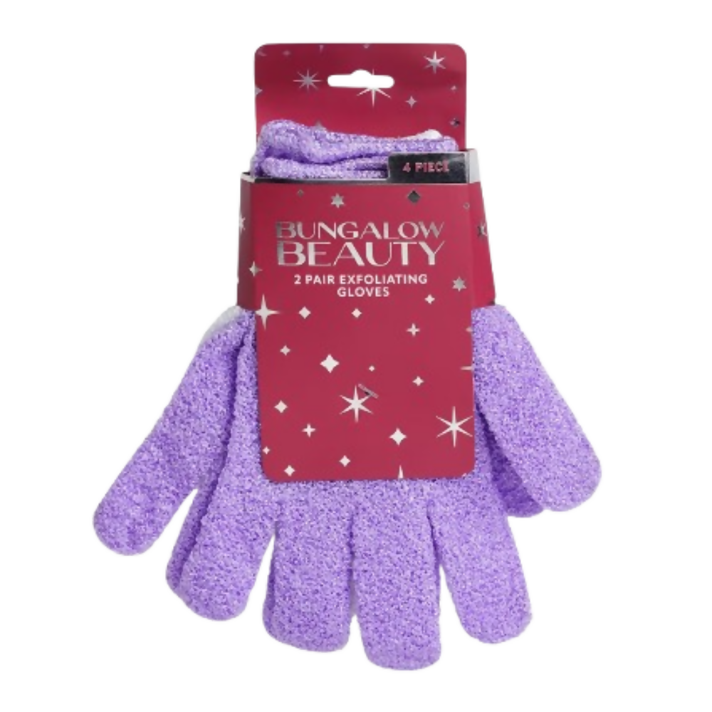 BUNGALOW BEAUTY Exfoliating Bath Gloves - White And Purple | Grocsy