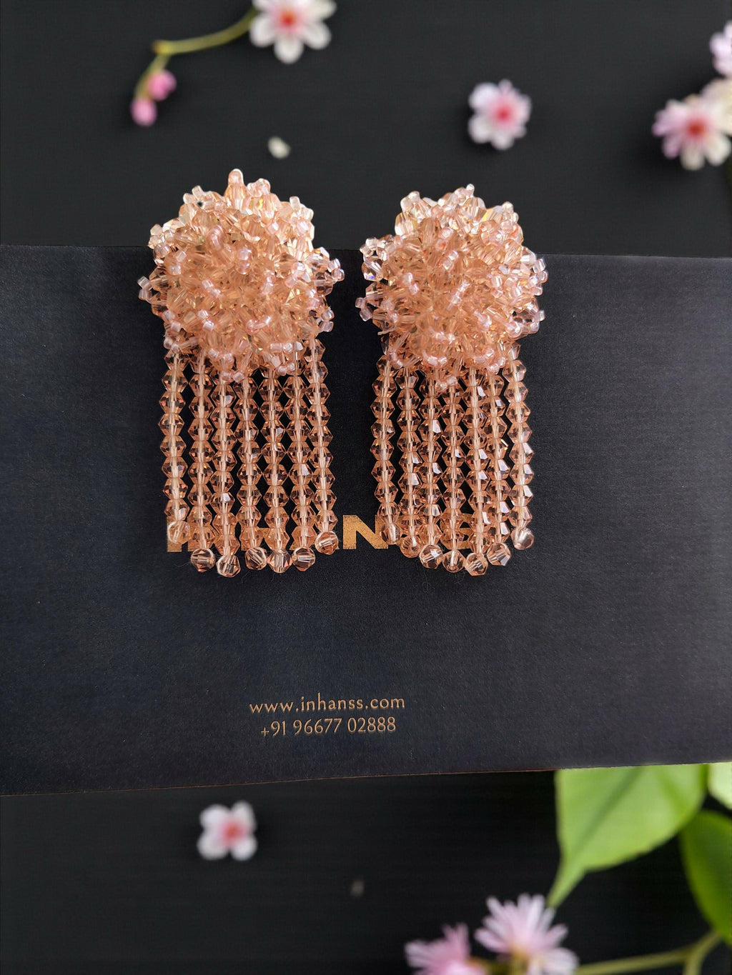 Inhanns Handmade Crystal Water Fall Earrings - Short - Peach Small | Grocsy