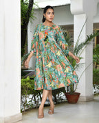 Vaasva Women's Teal Musline Viscose Digital Printed Dress | Grocsy