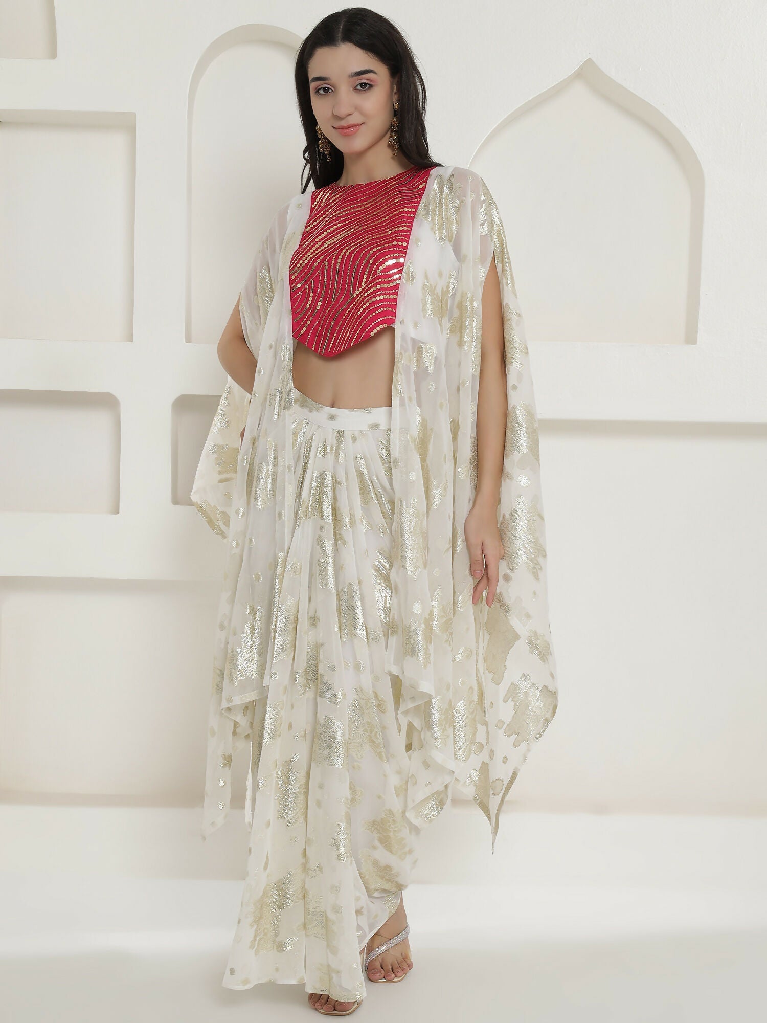 Joban Fashion White & Pink Kaftaan With Skirt | Grocsy