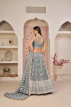 Aastha Fashion Gray Butterfly Net White Cotton Thread Work, Zari Work And Sandwich Sequence Work Embroidery Wedding Wear Lehenga Choli | Grocsy