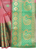 Vamika Banarasi Cotton Silk Peach Weaving Saree | Grocsy