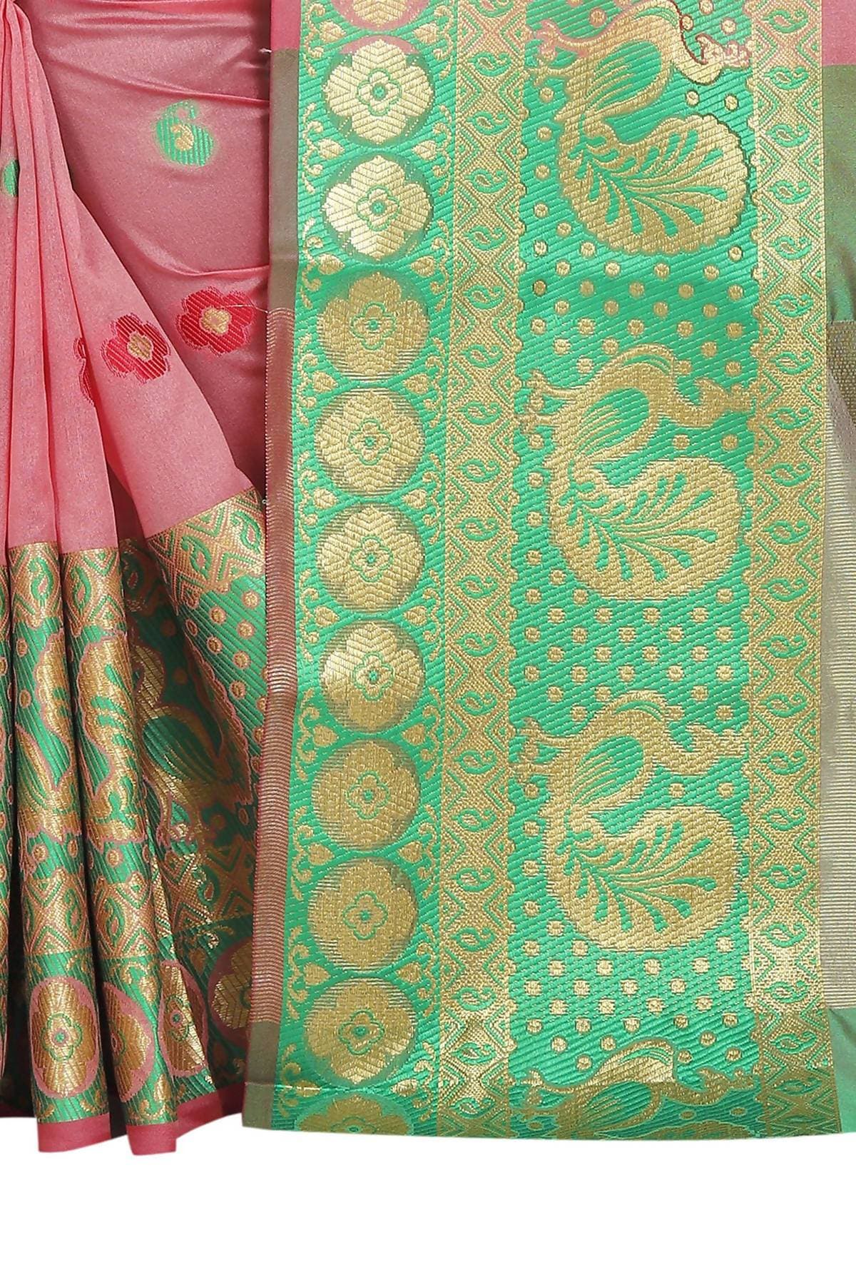 Vamika Banarasi Cotton Silk Peach Weaving Saree | Grocsy