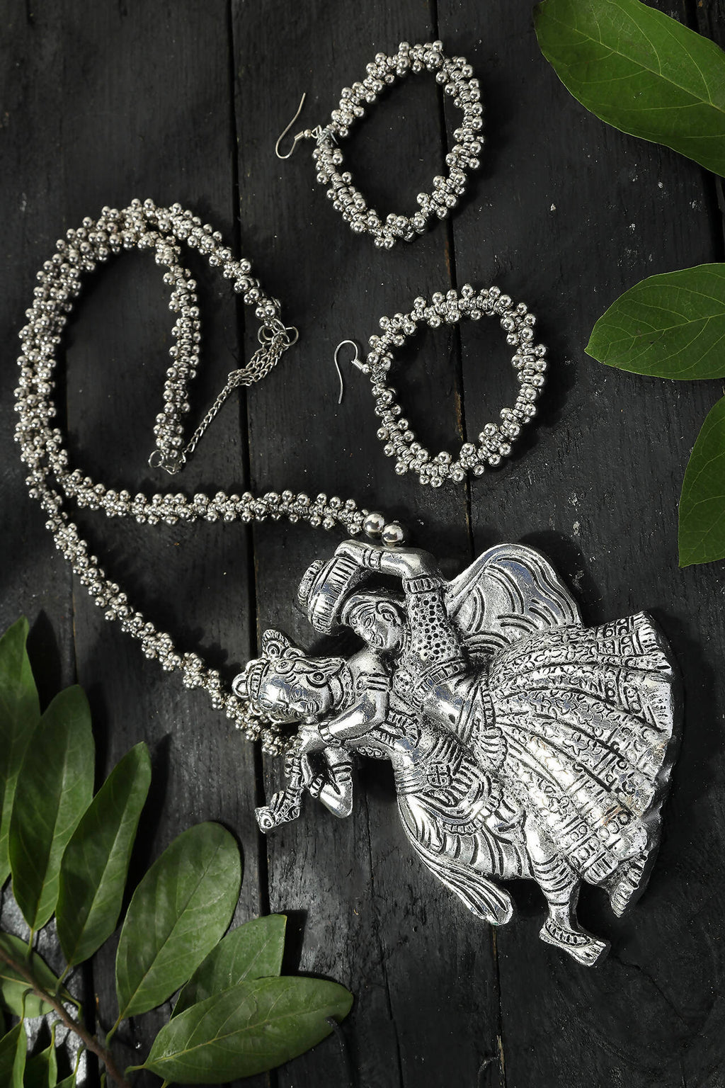 Mominos Fashion Johar Kamal Oxidised Silver-Plated Brass Finish Radha Kishan Long Necklace For Women | Grocsy
