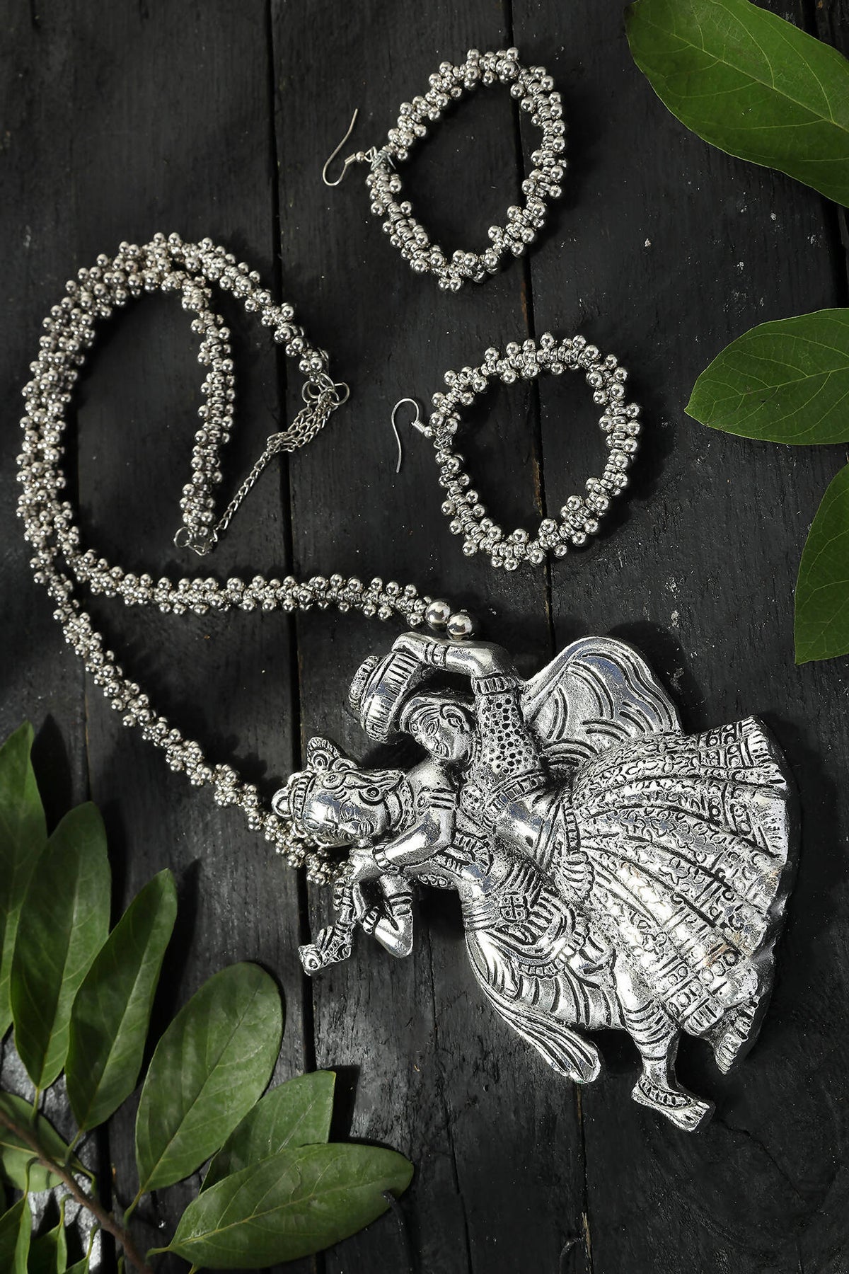 Mominos Fashion Johar Kamal Oxidised Silver-Plated Brass Finish Radha Kishan Long Necklace For Women | Grocsy