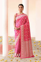 Joban Fashion Hot Pink Soft Pure Handloom Banarasi Silk Saree | Grocsy