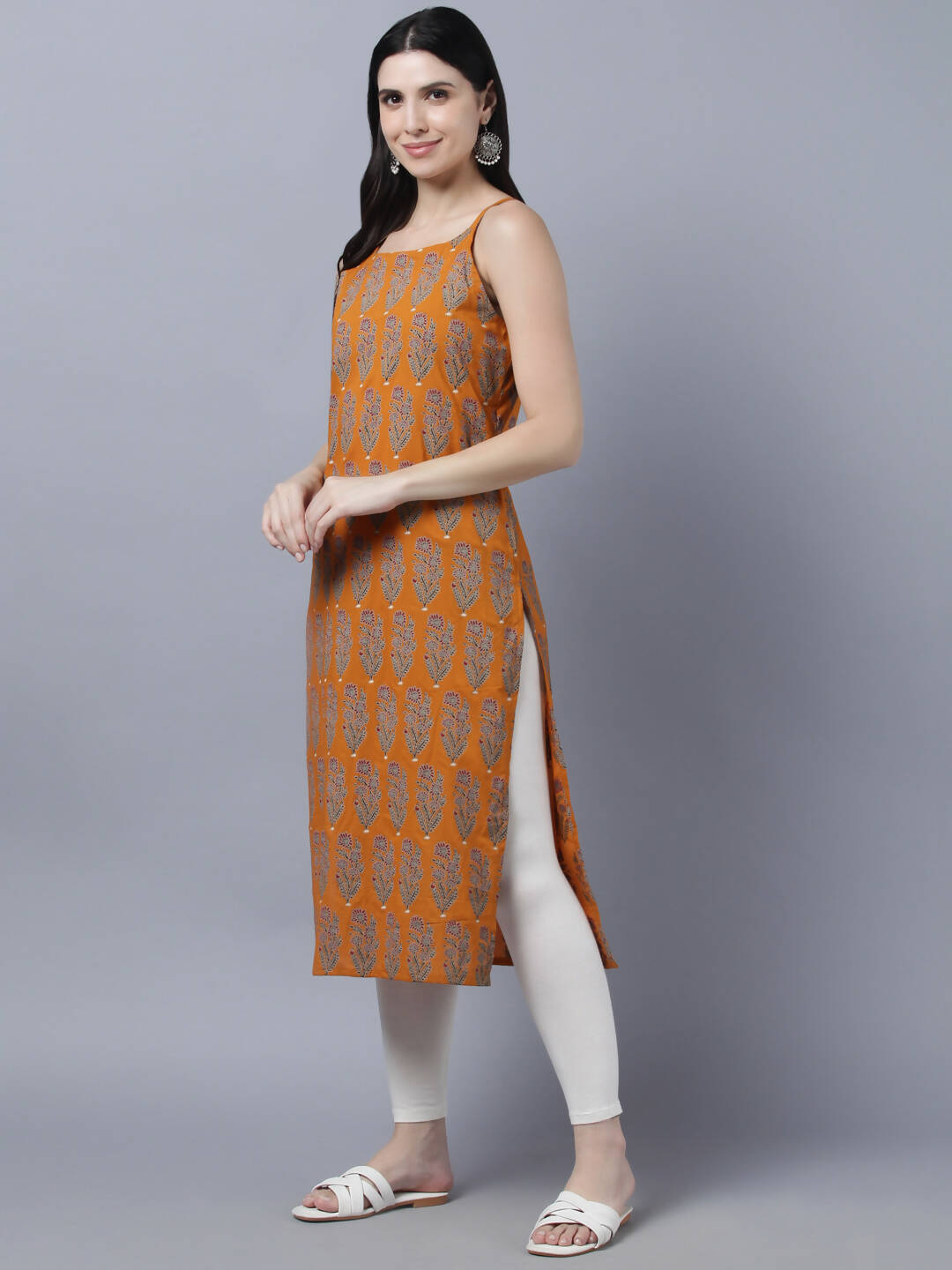 Myshka Stylish Mustard Sleeveless Women's Kurta | Grocsy