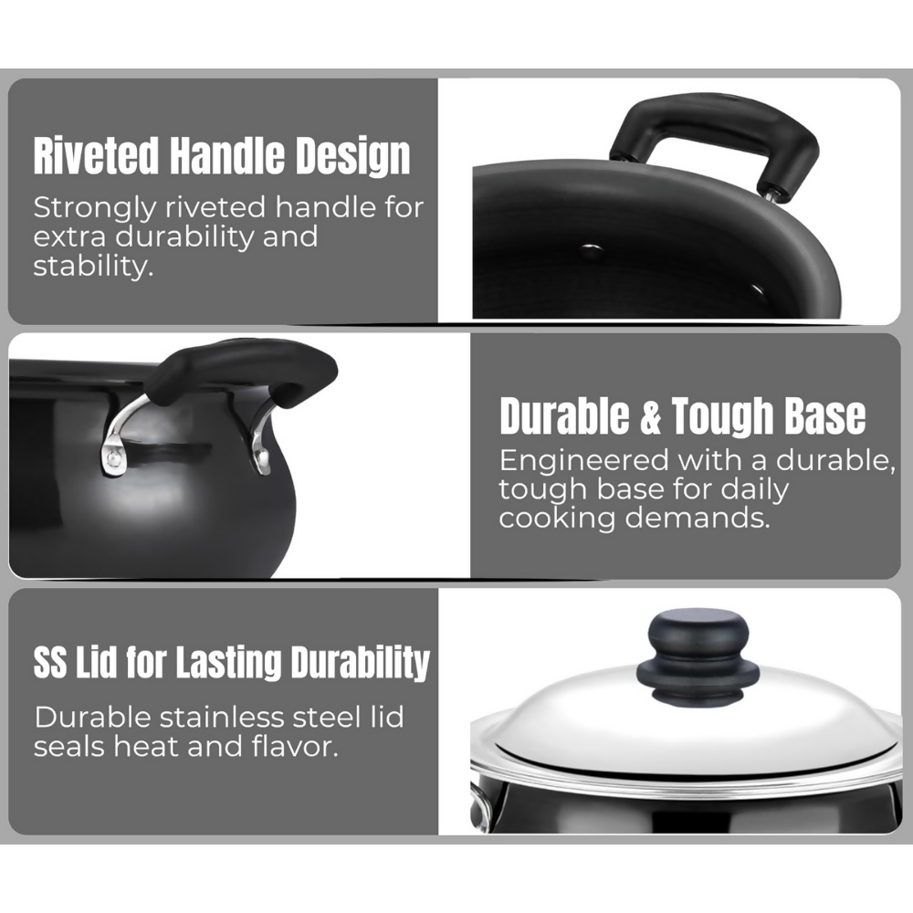 Vinod Black Pearl Hard Anodised Non Stick Handi with Lid | Grocsy