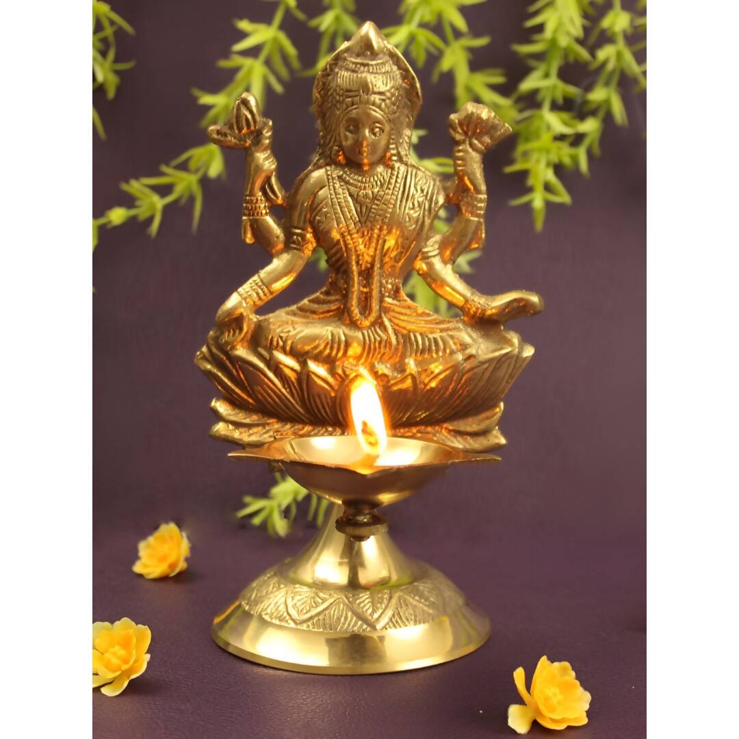 Spillbox Gold-Toned Brass Lakshmi Diya Pooja Essential | Grocsy