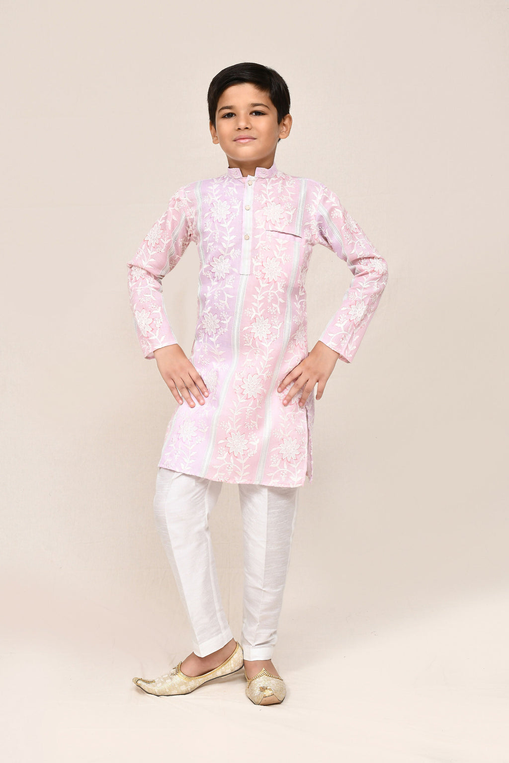 Joban Fashion Cotton Pink & Light Purple Kurta With Straight Fit Pant | Grocsy