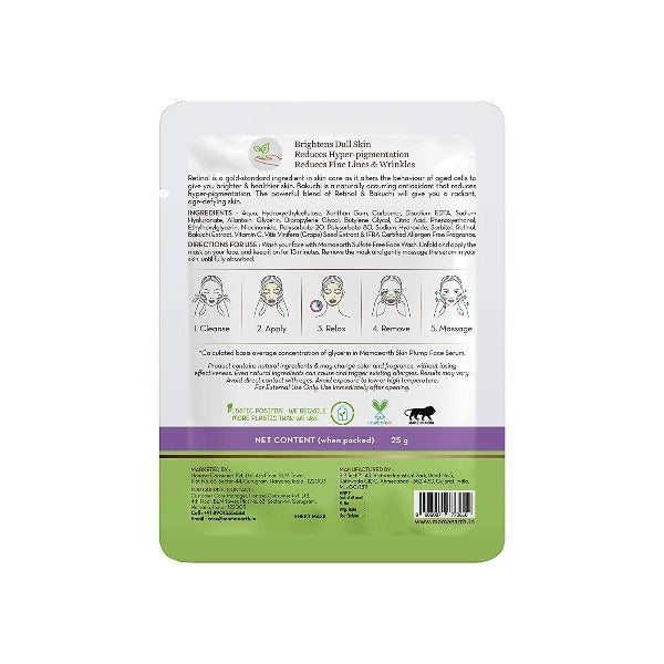 Mamaearth Retinol Bamboo Sheet Mask For Fine Lines & Wrinkles | Grocsy