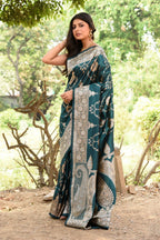 Joban Fashion Green Banarasi Soft Pure Handloom Banarasi Silk Saree | Grocsy