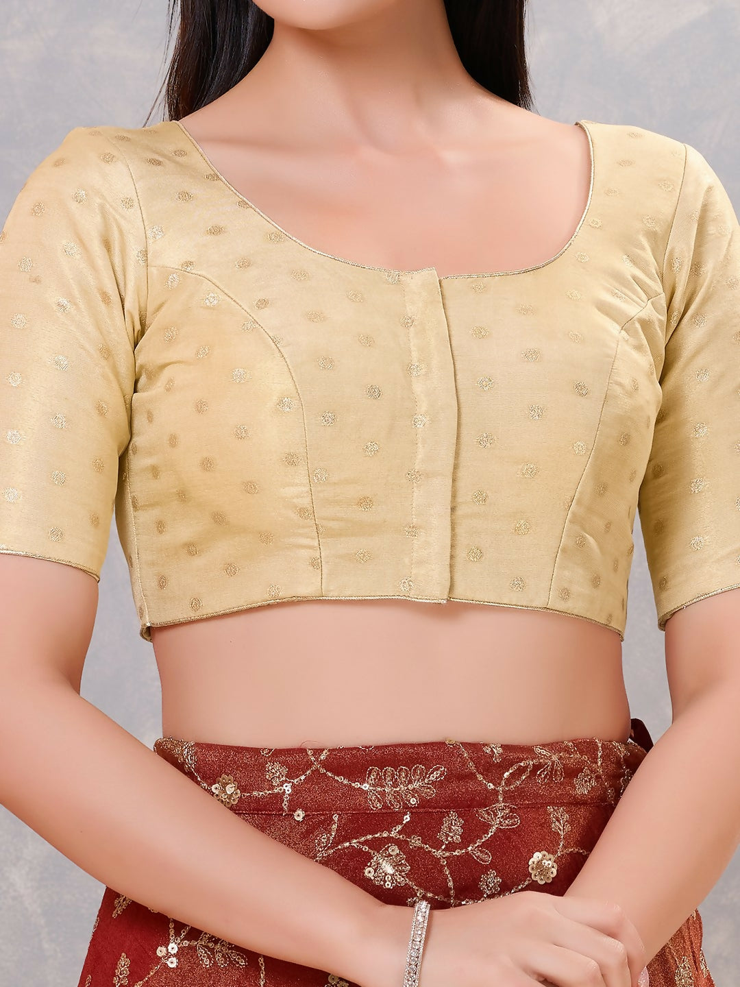 Joban Fashion Women Silk Light-Gold Stitched Blouse | Grocsy