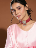 Maroon Kundan Choker with Pearl Drops- Ruby Raang | Grocsy