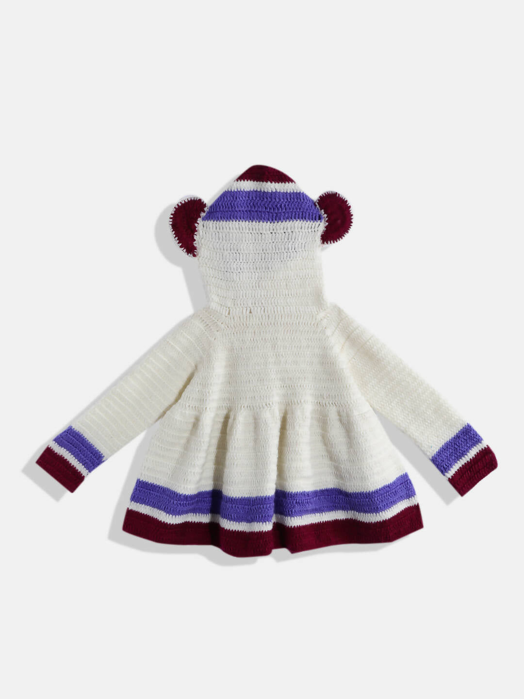 Chutput Kids Woollen Hand Knitted Full Sleeves Self Desgin Hoodie Dress For Baby Girls - Cream | Grocsy