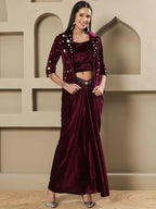 Joban Fashion Women Wine Velvet Hand Embellishment Stitched Dress | Grocsy
