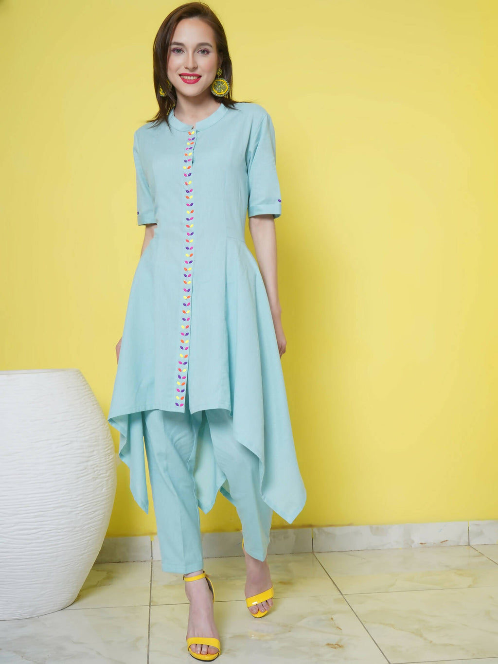 Women Republic Light Blue Cotton Kurta Set | Grocsy