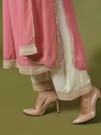 Myshka Women's Pink Solid Georgette Anarkali Party Kurta Set With Dupatta | Grocsy