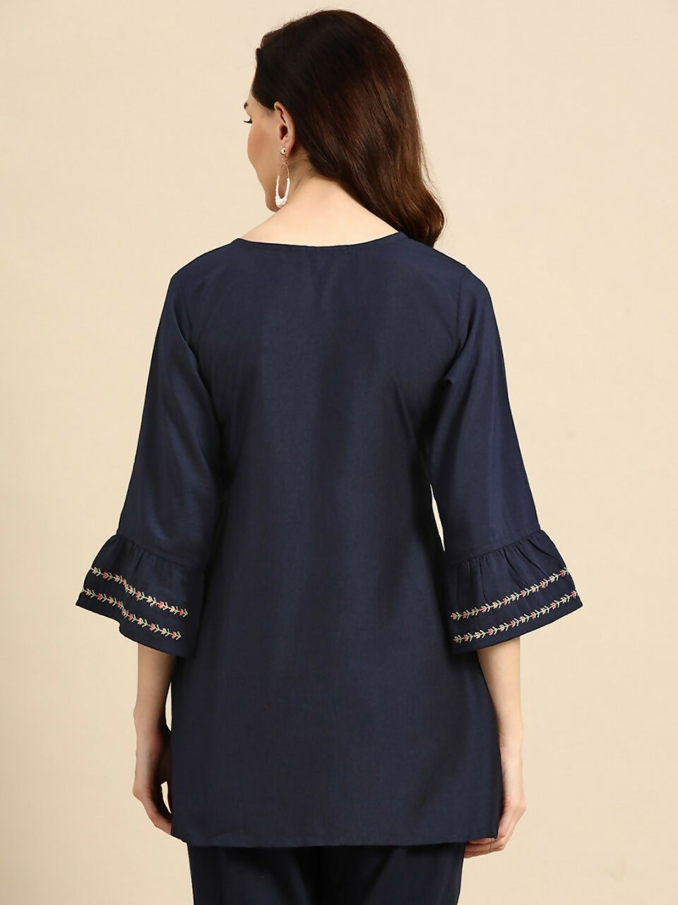 Women's Navy Blue Viscose blend Embroidered Short Top - Marina | Grocsy