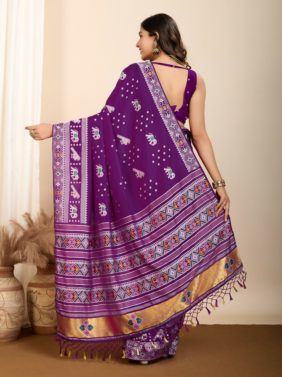 Purple Soft Silk Woven Meenakari Designer Saree - Vedanti | Grocsy