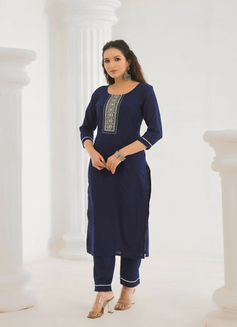 Festive Ethnic Viscose Chanderi Blue Stitched Suit With Dupatta - Rashmika | Grocsy