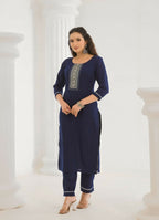 Festive Ethnic Viscose Chanderi Blue Stitched Suit With Dupatta - Rashmika | Grocsy