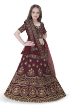 Dwiden Maroon Lehriyu Tafetta Sattin Semi-Stitched Girl's Lehenga Choli | Grocsy