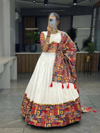 Yash Enterprise White Red Rayon Cotton Embroidery Semi Stitched Navratri Chaniya Choli | Grocsy