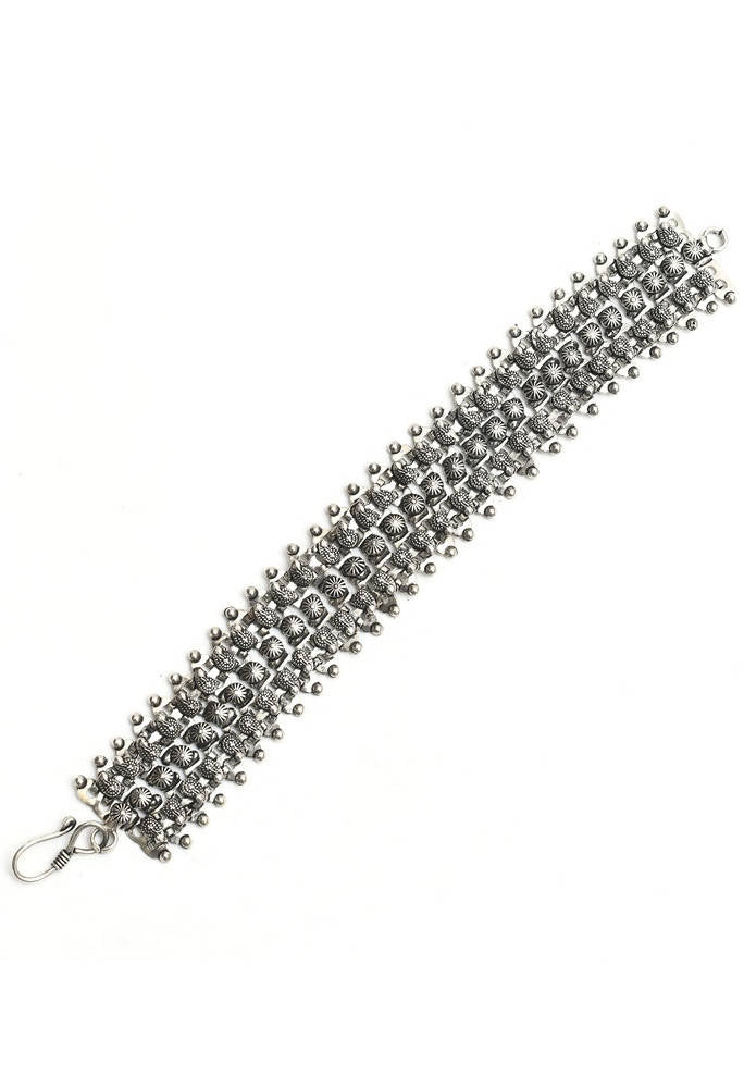 Mominos Fashion Kamal Johar Oxidised Silver-Plated Bracelet - Handcraft