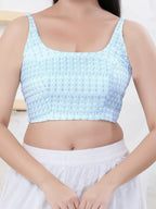 Joban Fashion Light-Blue Shift Sleeveless Back Open Blouse | Grocsy
