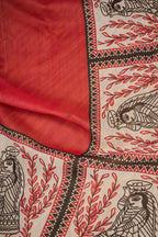 Vastranavya Red Digital Printed Linen Ready To Wear Designer Saree with Unstitched Blouse | Grocsy