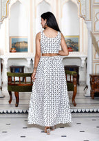 Miravan Women's White Animal Print Round Neck Top With Side Slit Skirt Co-Ord Set | Grocsy