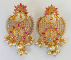 AD Ruby Designer Hanging Pearls Earrings | Grocsy