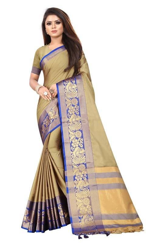 Vamika Banarasi Cotton Silk Weaving Brown Saree (DOCTOR MOR CHIKU) | Grocsy
