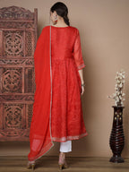 Myshka Women's Red Anarkali Kurta & With Dupatta | Grocsy