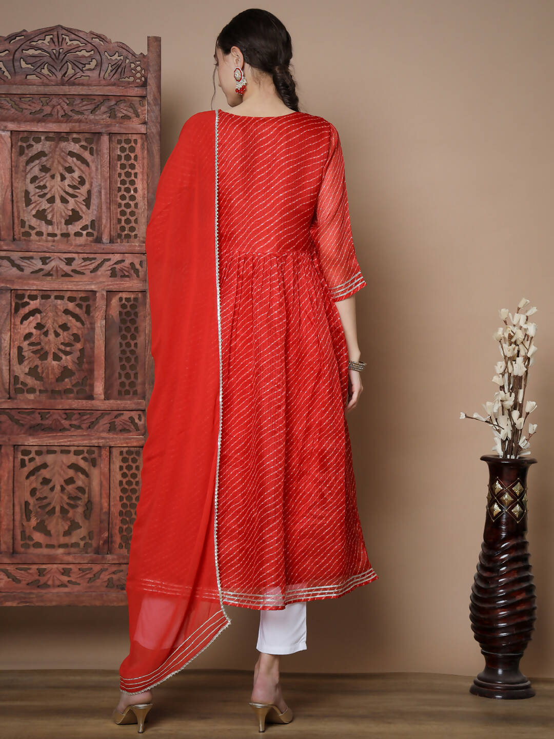 Myshka Women's Red Anarkali Kurta & With Dupatta | Grocsy